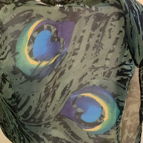 Peacock Motif Scarf Semi-Sheer, 13” x 60”, Neckline Accent, Jacket Accessory EUC - Picture 5 of 8